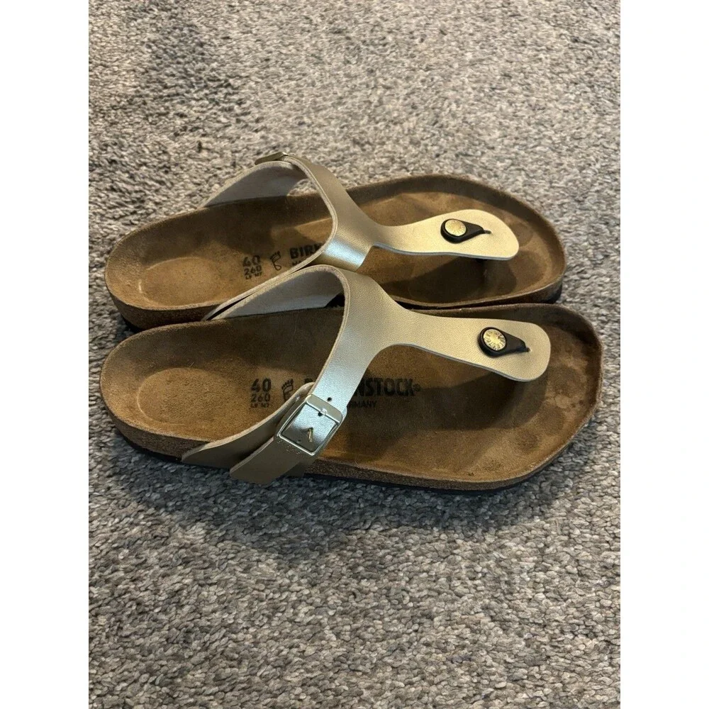 Birkenstock Gold Gizeh Buckle Leather Flip Flop Slip On Sandal Size 40 US 9